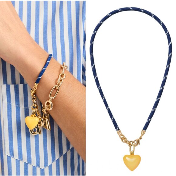 *Set* Roxanne Assoulin The Happy Cord Charm Necklace & Bracelet Blue/Yellow - Picture 1 of 6